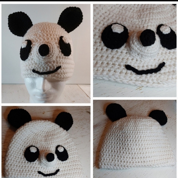 Panda Bear Adult Handmade Beanie Stocking Hat Crochet Animal Winter Warm Cozy - Picture 1 of 8